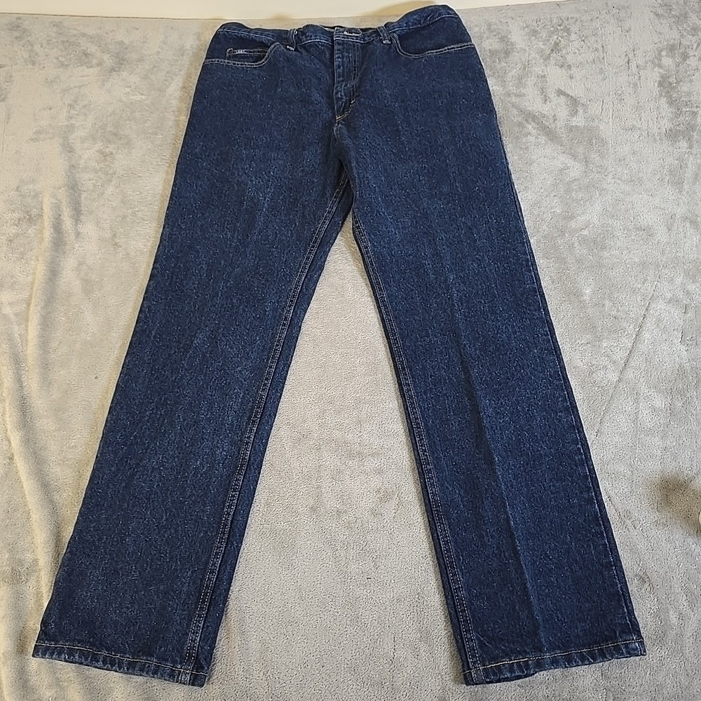 Lee Jeans Mens 38x32 Fits 34x32 Blue Dark Wash Regular Fit Straight Leg Denim